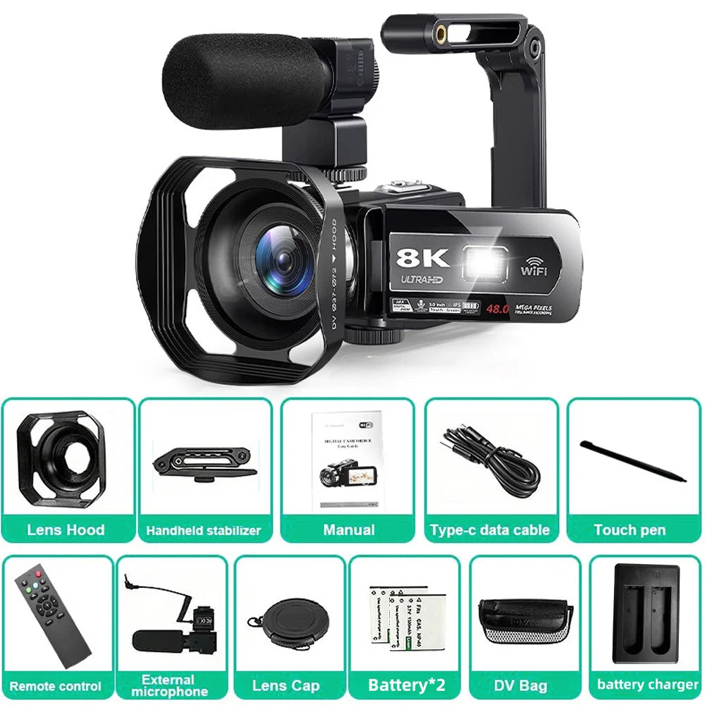 8K Digital Video Camera 64MP Professional Camera 18X igital Zoom Camera Recorder 3 Inch LCD Touch Screen Recording Camcorder